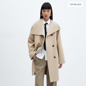 NWT Mango Midi Maxi Lapel Coat - Light/Pastel Grey